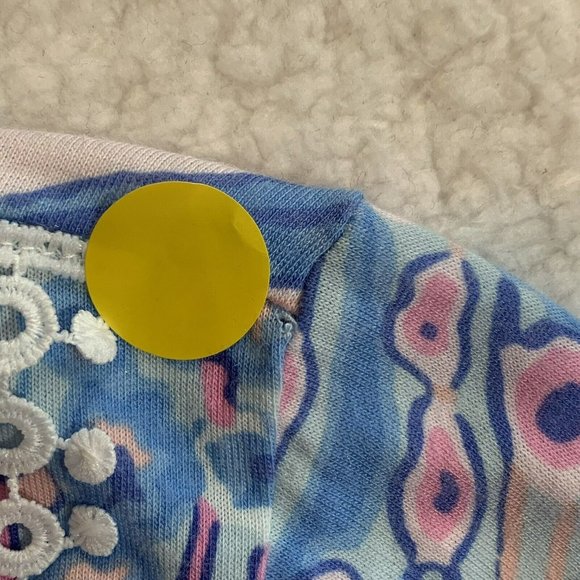 Talbots Women's Size Medium Blue Pink Floral Tunic White Applique 3/4 Sleeve - Picture 7 of 7